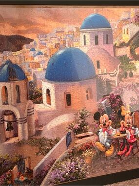 Framed Disney Mickey & Minnie Santorini Sunset- puzzle art